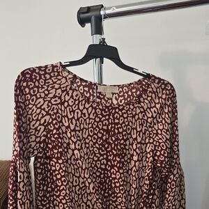 Michael Kors Burgundy and Cream Leopard Print Blouse